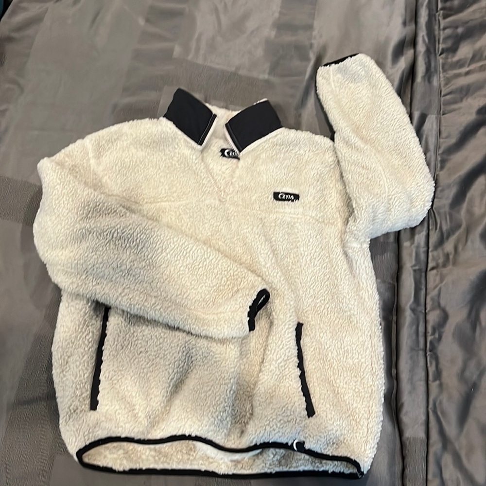 Cream Teddy 1/4 Zip Pocket Jacket